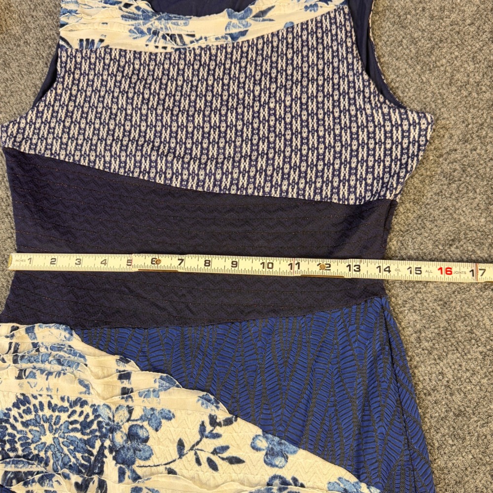 Desigual Patchwork Sheath Dress Womens Size M Blue Floral Mixed Media Ruffle Art - Picture 4 of 11